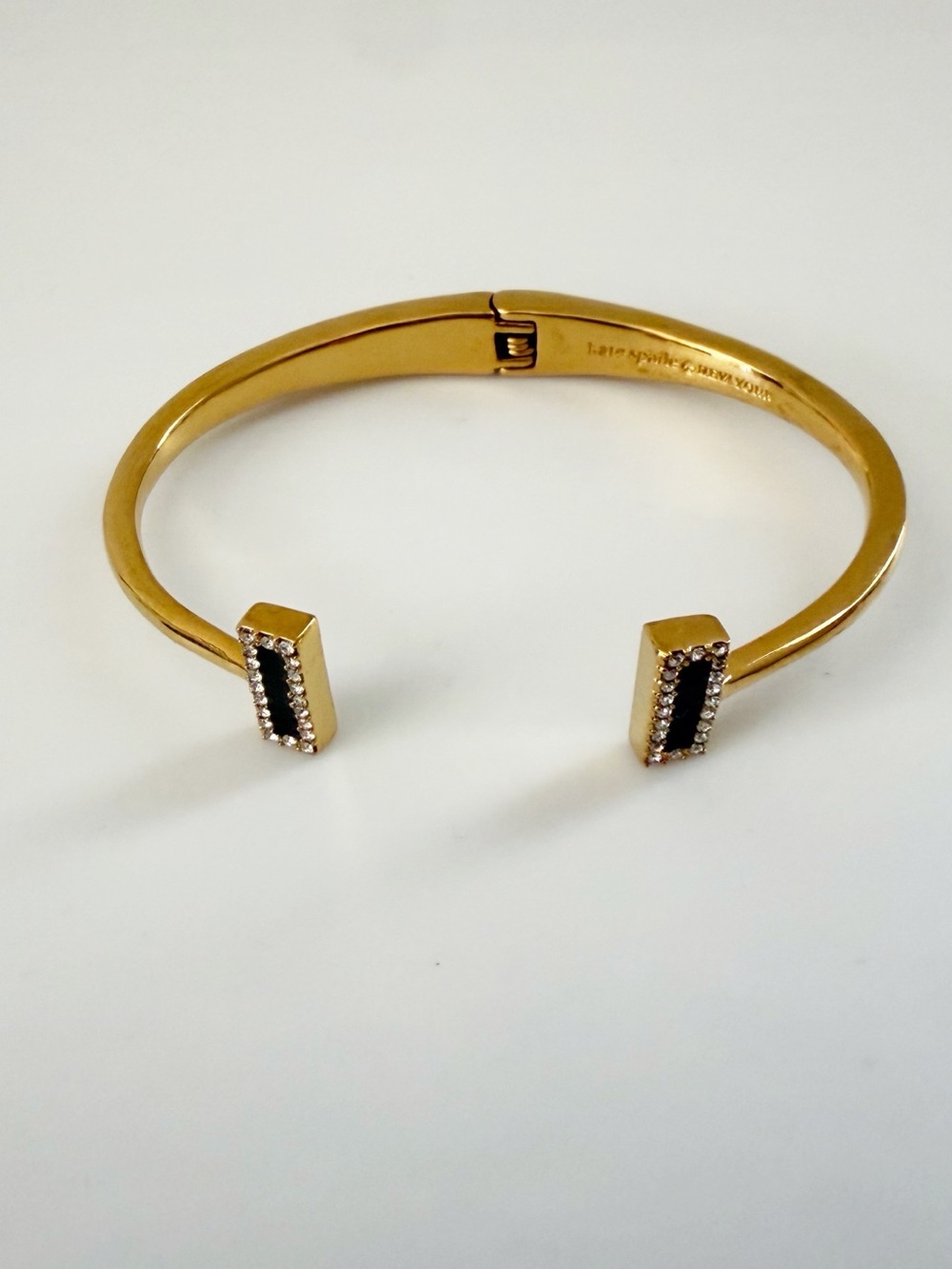 Kate Spade Raising The Bar Gold Tone Black & Rhinestone Hinge Bracelet
